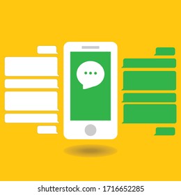 Bubble Speech Chat Line Application Phone On Yellow Background Vector : Two Way Communication