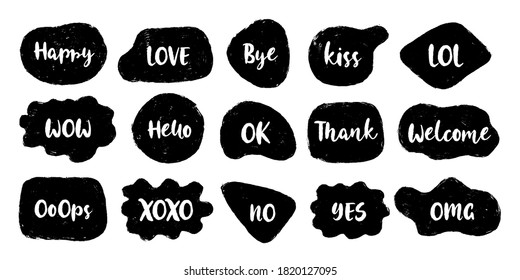 Bubble speech collection communicate. Hand drawn doodle. Vector illustration.