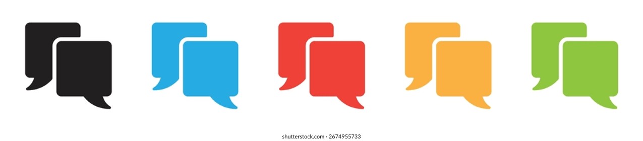 Bubble speech colorful icons set. Thought bubbles, chat, mind, speaking, message, talk, speech, cloud symbol. Vector illustration. Editable stroke. Flat design. Isolated on a white background.