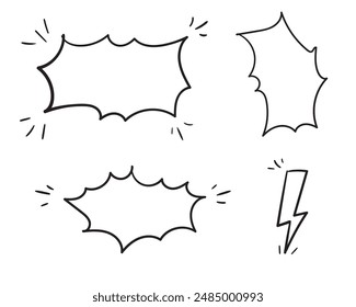 Bubble speech comic set hand drawn doodle style.
