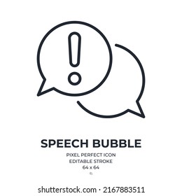 Bubble speech with exclamation mark editable stroke outline icon isolated on white background flat vector illustration. Pixel perfect. 64 x 64.