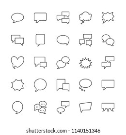 Bubble speech flat line icons. Chat, comment, idea illustrations. Thin signs for communication concept. Pixel perfect 64x64. Editable Strokes.