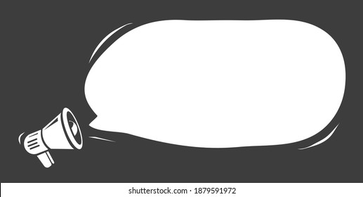 Bubble speech form megaphone loudspeaker vector flat black empty template, retro black and white important announcement notice message in loud shout screaming information copy space