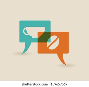 Bubble speech with a grain of coffee and coffee cup