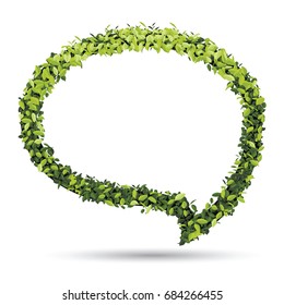 Bubble for speech with Green leaf. eco natural vector illustration.
