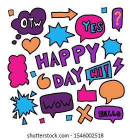 Bubble speech happy day doodle style colorful