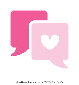 Bubble speech icon. Love message, chat, cloud pink sign. Heart symbol. Valentine's day, holiday, celebration, communication, romance concept. Editable stroke. Vector illustration. Flat design.