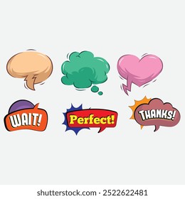 Bubble speech icon set. Talk phrases, online chat clouds with different words, conversation, quote balloon tag, text dialog, cartoon style. Vector illustration isolated on white background. EPS 10.