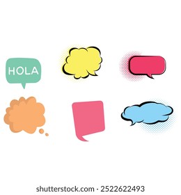 Bubble speech icon set. Talk phrases, online chat clouds with different words, conversation, quote balloon tag, text dialog, cartoon style. Vector illustration isolated on white background. EPS 10.