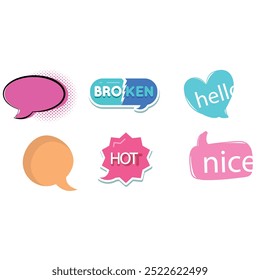 Bubble speech icon set. Talk phrases, online chat clouds with different words, conversation, quote balloon tag, text dialog, cartoon style. Vector illustration isolated on white background. EPS 10.