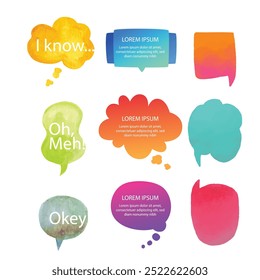 Bubble speech icon set. Talk phrases, online chat clouds with different words, conversation, quote balloon tag, text dialog, cartoon style. Vector illustration isolated on white background. EPS 10.