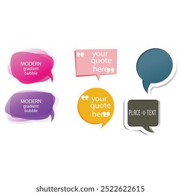 Conjunto de iconos de discurso de burbuja. Frases de conversación, nubes de chat en línea con diferentes palabras, conversación, etiqueta de globo de cita, diálogo de texto, estilo de dibujos animados. Ilustración vectorial aislada sobre fondo blanco. EPS 10.