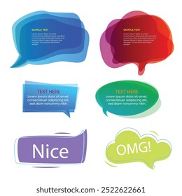 Bubble speech icon set. Talk phrases, online chat clouds with different words, conversation, quote balloon tag, text dialog, cartoon style. Vector illustration isolated on white background. EPS 10.