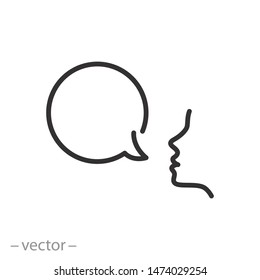 bubble speech icon, talk ballon, people with dialog speech bubble, discussion, line symbol on white background - editable stroke vector illustration eps 10