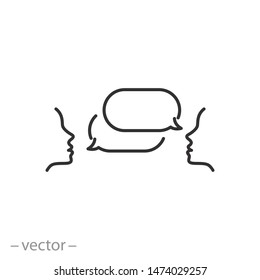 bubble speech icon, talk ballon, people with dialog speech bubble, discussion, line symbol on white background - editable stroke vector illustration eps 10