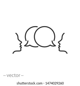 bubble speech icon, talk ballon, people with dialog speech bubble, discussion, line symbol on white background - editable stroke vector illustration eps 10