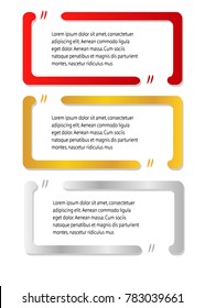 bubble speech quote box template set with red gold and silver color isolated background