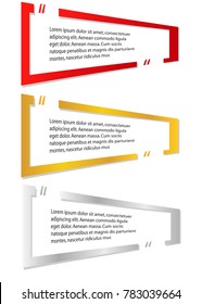 bubble speech quote box template set with red gold and silver color isolated background