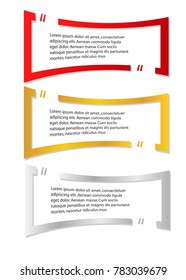 bubble speech quote box template set with red gold and silver color isolated background