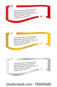 bubble speech quote box template set with red gold and silver color isolated background