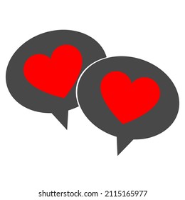 bubble speech with red love heart inside symbol for doodle heart dialog icon illustration isolated. Valentine's Day, Love.