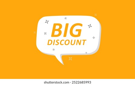 Promoción de ventas de Bubble Speech sobre fondo amarillo.  Cupones flash de promoción. Mega Anuncios de ofertas de descuento. Burbuja de discurso de chat de venta. Añadir mensaje promocional. VECTOR EPS