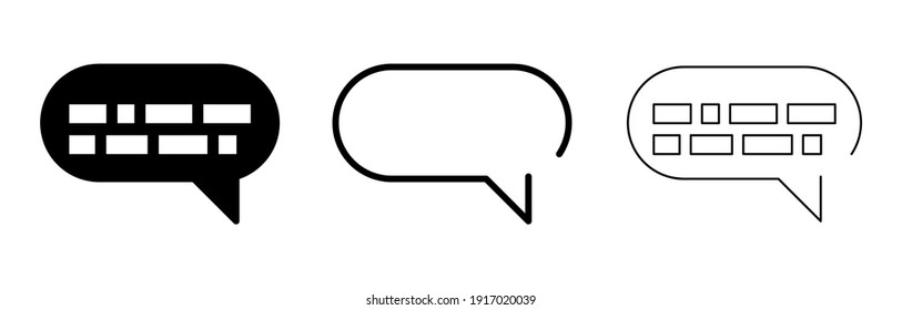 Signo de discurso de burbuja. Espacio de voz de longitud horizontal. Globo de marco de repuesto. Burbuja de píxeles para tráfico de sitios web y aplicación inteligente. Plantilla de logotipo de ilustración moderna del vector de iconos.