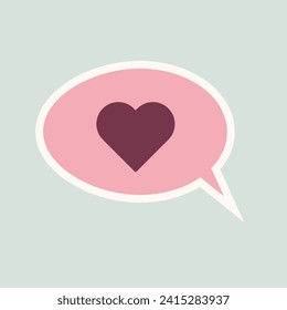 Bubble speech sticker with heart. Like button.