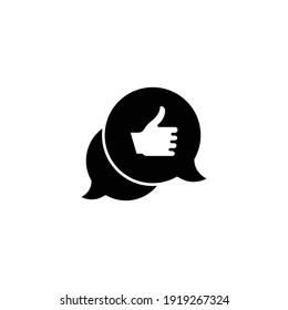 Charla de burbujas con el icono del glifo arriba. Testimonios y concepto de gestión de relaciones con el cliente. Estilo sólido simple. Ilustración vectorial aislada en fondo blanco. EPS 10.
