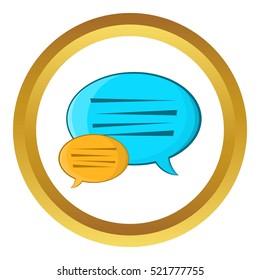 Bubble speech vector icon in golden circle, cartoon style isolated on white background