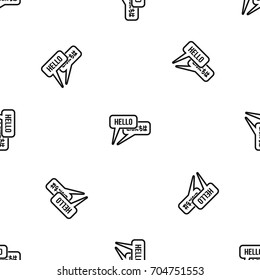 Bubble speeches with greetings inside pattern repeat seamless in black color for any design. Vector geometric illustration