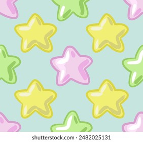 Bubble stars seamless pattern. colorful rainbow love heart. Valentine vector