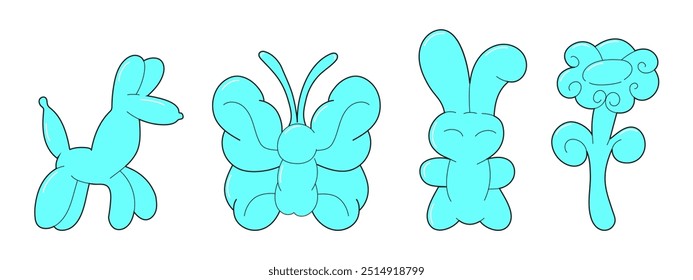 bubble stickers, including a dog, flower, butterfly, and bunny rabbit, all designed in a trendy retro Y2K style.