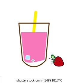 Bubble strawberry milk tea in glass tubes with lids red.Pearl milk.