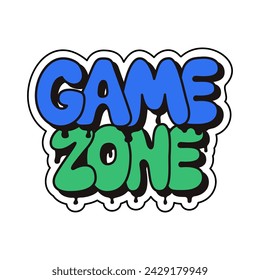 Bubble street style lettering. Text Game zone with patches of paint. Trendy 90s style concept on white background. Suitable for printout, t shirt print, textile, signboard