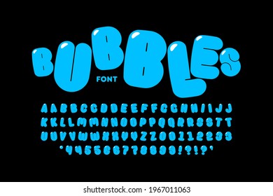 Bubble style font design, alphabet letters, numbers and punctuation marks vector illustration