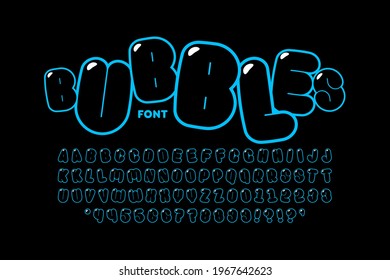 Bubble style font design, alphabet letters, numbers and punctuation marks vector illustration
