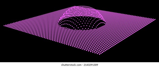 Bubble swelling as mountain. Hill, spherical protrusion. Hemisphere from dots.. Particle points dimension sound wave. Part of sphere effect polar hill globe surface. Big data flow calculation.