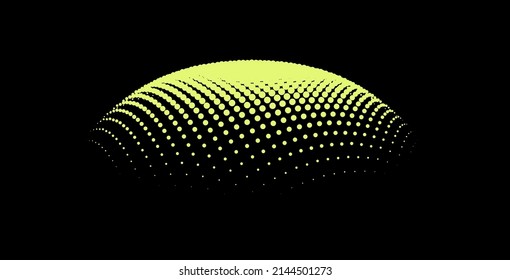 Bubble swelling as mountain. Hill, spherical protrusion. Hemisphere from dots.. Particle points dimension sound wave. Part of sphere effect polar hill globe surface. Big data flow calculation.