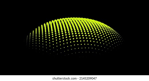 Bubble swelling as mountain. Hill, spherical protrusion. Hemisphere from dots.. Particle points dimension sound wave. Part of sphere effect polar hill globe surface. Big data flow calculation.