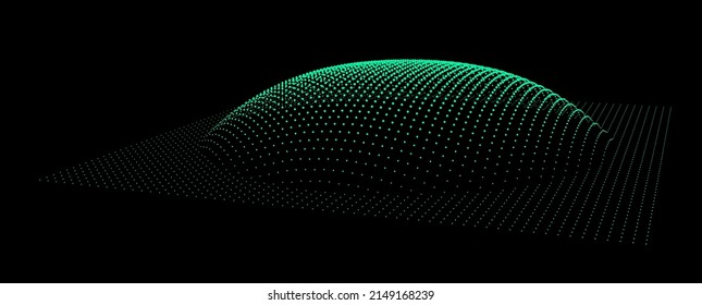 La burbuja se hinchó como la montaña. Colina, protrusión esférica. Hemisferio desde puntos. La onda de sonido de la dimensión puntos de partículas. Parte de la esfera efecto de la superficie del globo de la colina polar. Cálculo del gran flujo de datos.