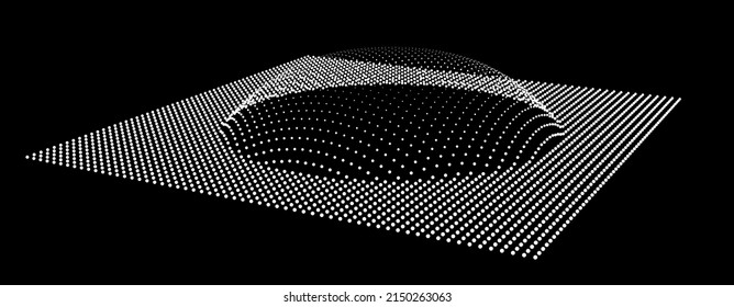 Bubble swelling as mountain. Hill, spherical protrusion. Hemisphere from dots.. Particle points dimension sound wave. Part of sphere effect polar hill globe surface. Big data flow calculation.