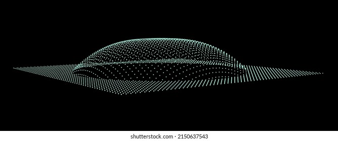 Bubble swelling as mountain. Hill, spherical protrusion. Hemisphere from dots.. Particle points dimension sound wave. Part of sphere effect polar hill globe surface. Big data flow calculation.