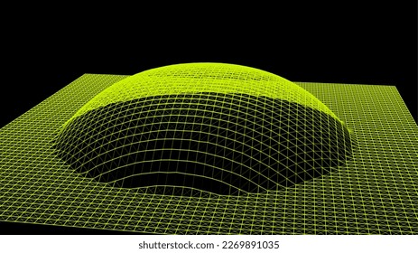 La burbuja se hinchó como la montaña. Colina, protrusión esférica. Hemisferio desde puntos. La onda de sonido de la dimensión puntos de partículas. Parte de la esfera efecto de la superficie del globo de la colina polar. Cálculo del gran flujo de datos.