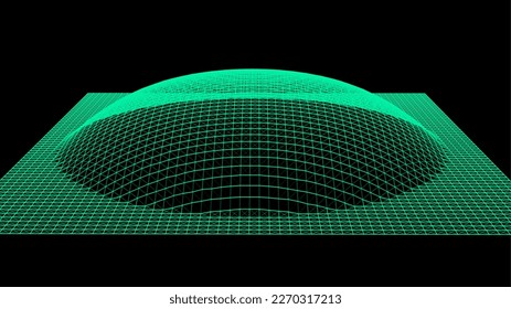 Die Blase schwellt wie ein Berg. Hügel, kugelförmige Überstehung. Halbkugel von Punkten... Schallwelle der Partikelpunkte Teil der Kugel Effekt polaren Hügel Globus Oberfläche. Big Data Flow Berechnung.