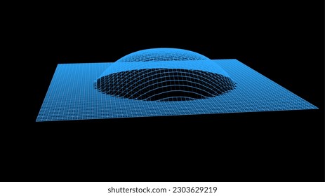 La burbuja se hinchó como la montaña. Colina, protrusión esférica. Hemisferio desde puntos. La onda de sonido de la dimensión puntos de partículas. Parte de la esfera efecto de la superficie del globo de la colina polar. Cálculo del gran flujo de datos.