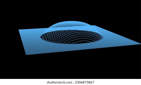 Bubble swelling as mountain. Hill, spherical protrusion. Hemisphere from dots.. Particle points dimension sound wave. Part of sphere effect polar hill globe surface. Big data flow calculation.