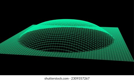 La burbuja se hinchó como la montaña. Colina, protrusión esférica. Hemisferio desde puntos. La onda de sonido de la dimensión puntos de partículas. Parte de la esfera efecto de la superficie del globo de la colina polar. Cálculo del gran flujo de datos.