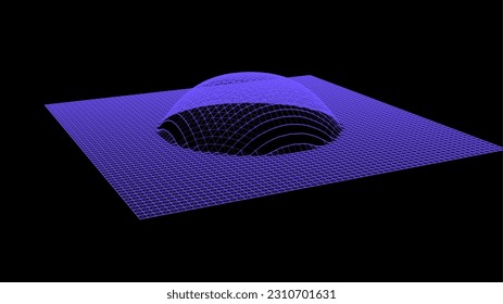 La burbuja se hinchó como la montaña. Colina, protrusión esférica. Hemisferio desde puntos. La onda de sonido de la dimensión puntos de partículas. Parte de la esfera efecto de la superficie del globo de la colina polar. Cálculo del gran flujo de datos.