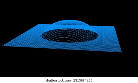 La burbuja se hinchó como la montaña. Colina, protrusión esférica. Hemisferio desde puntos. La onda de sonido de la dimensión puntos de partículas. Parte de la esfera efecto de la superficie del globo de la colina polar. Cálculo del gran flujo de datos.